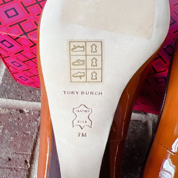 Tory Burch Angle Pointed Toe Heel Pump Tan Cuoio/chocolate Patent Leather US 7 - Picture 8 of 8